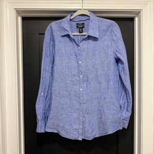 Jones & Co New York 100% Linen Top Blue Shirts Button Down Shirt Top Women Sz M